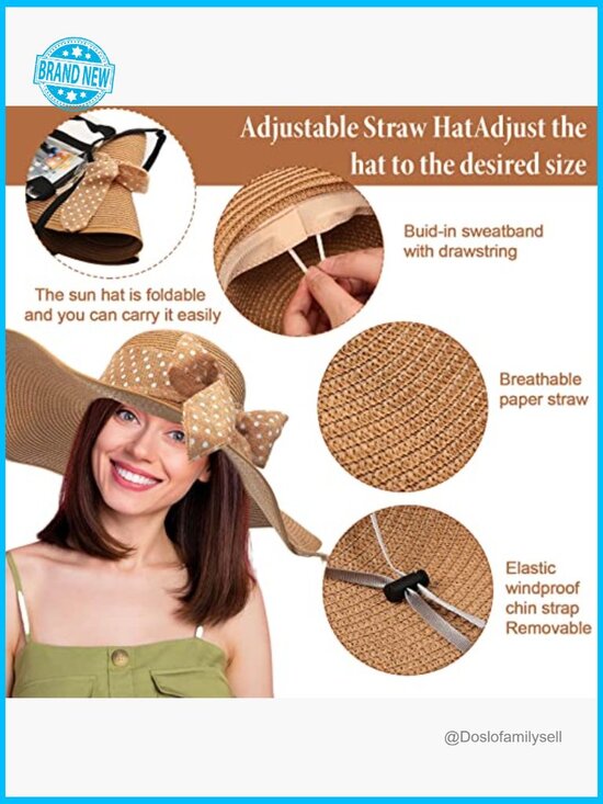 Straw Beach Hat with Bag and Boho Jewelry Set Summer Sunglasses Accessory Bundle main image 5